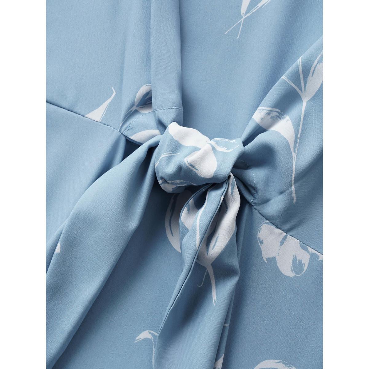 Plus Size Stone Floral Tie Knot Petal Sleeve Blouse Women Elegant Short sleeve V-neck Everyday Blouses BloomChic 22-24/3X Product Image