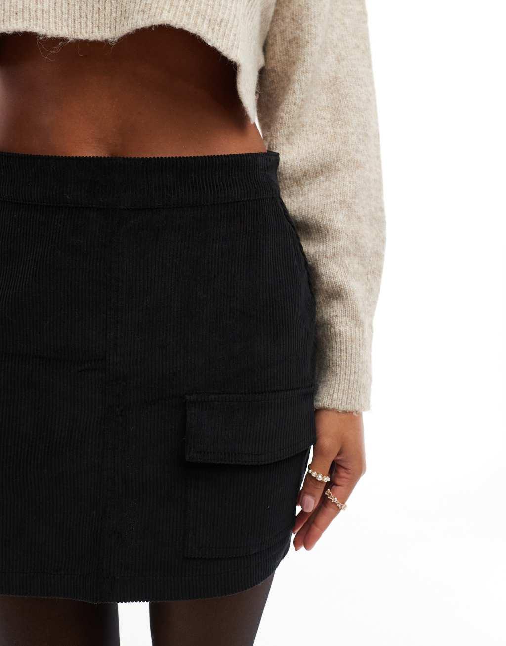 Threadbare velvet cord mini skirt in black Product Image