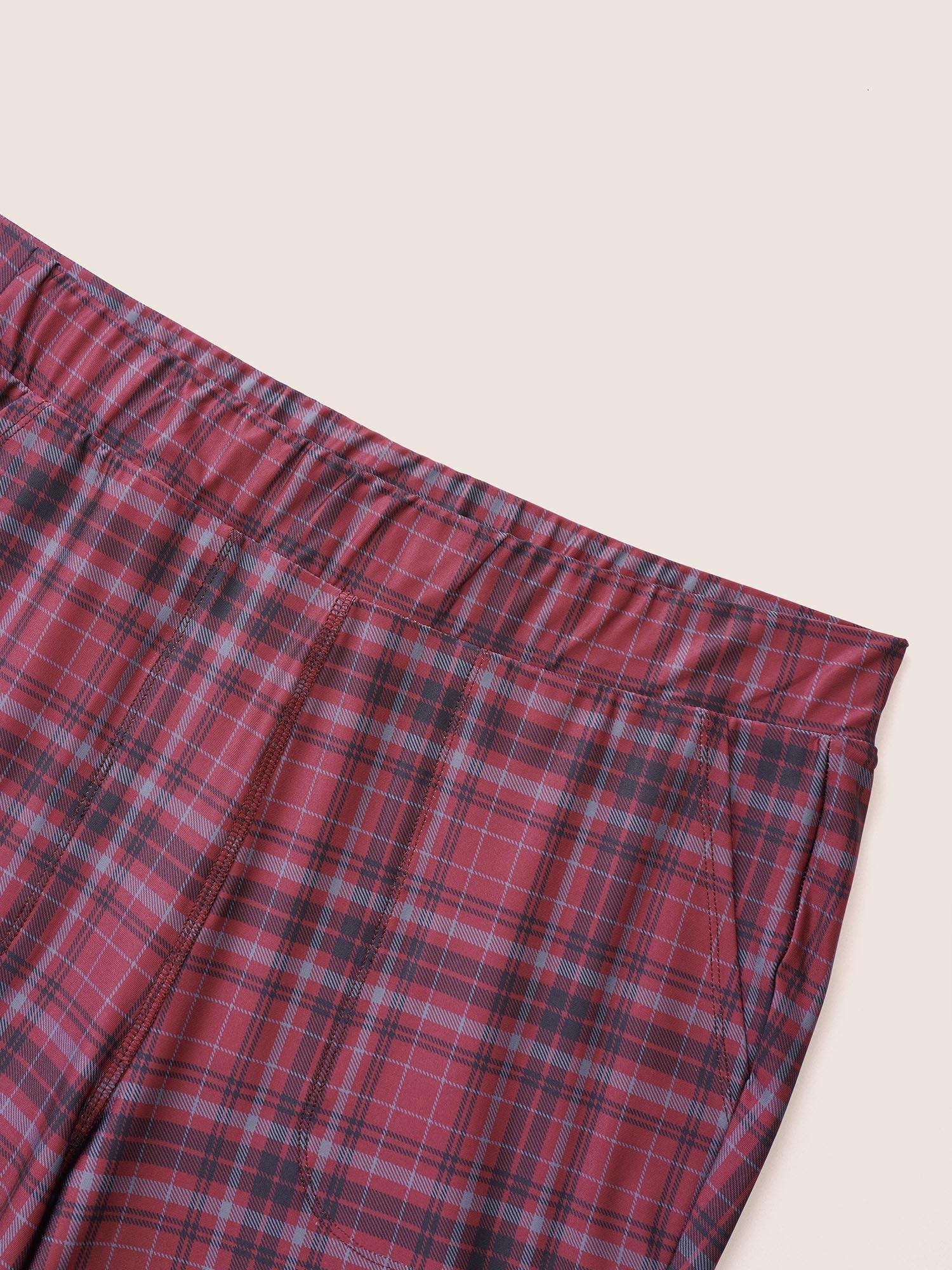 Plaid Pocket Elastic Waist Bootcut Leggings Female Product Image