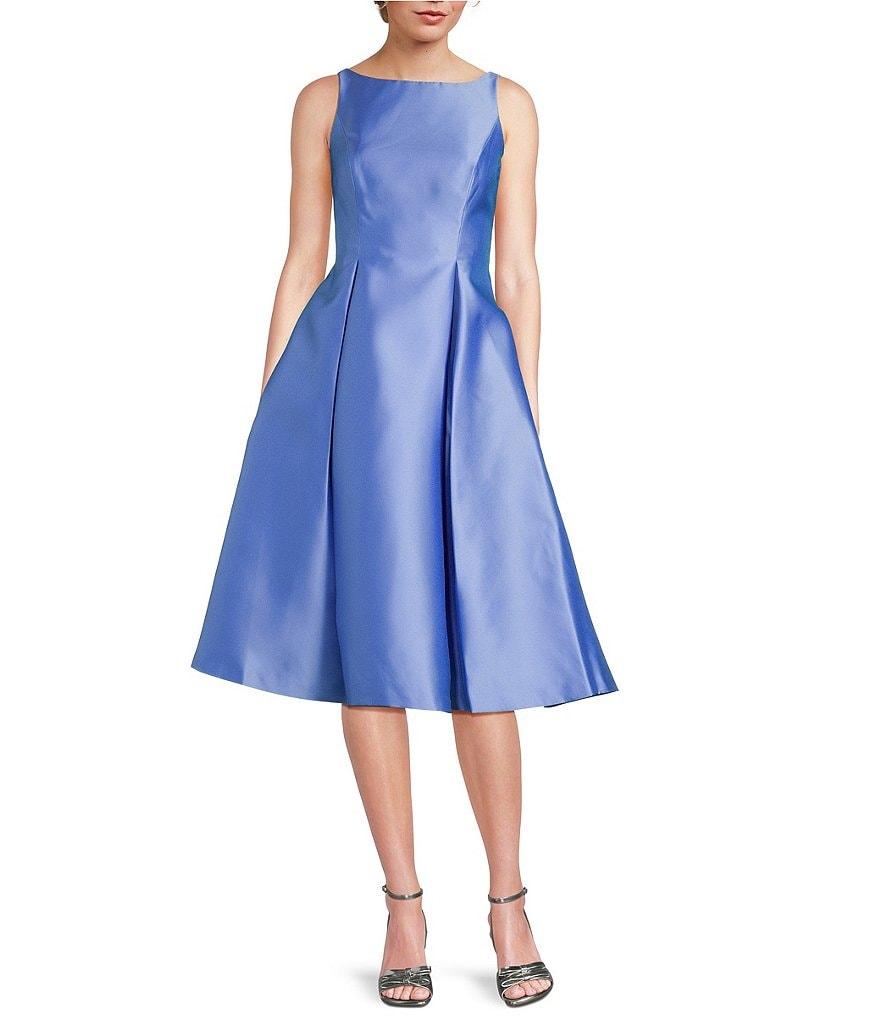 Adrianna Papell Boat Neck Sleeveless A-Line Taffeta Dress Product Image