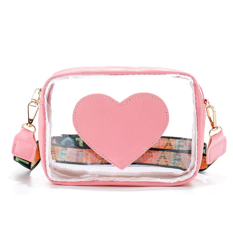 Clear PVC Jelly Bag – Fashionable Crossbody Messenger with Heart Patch for Women Product Image