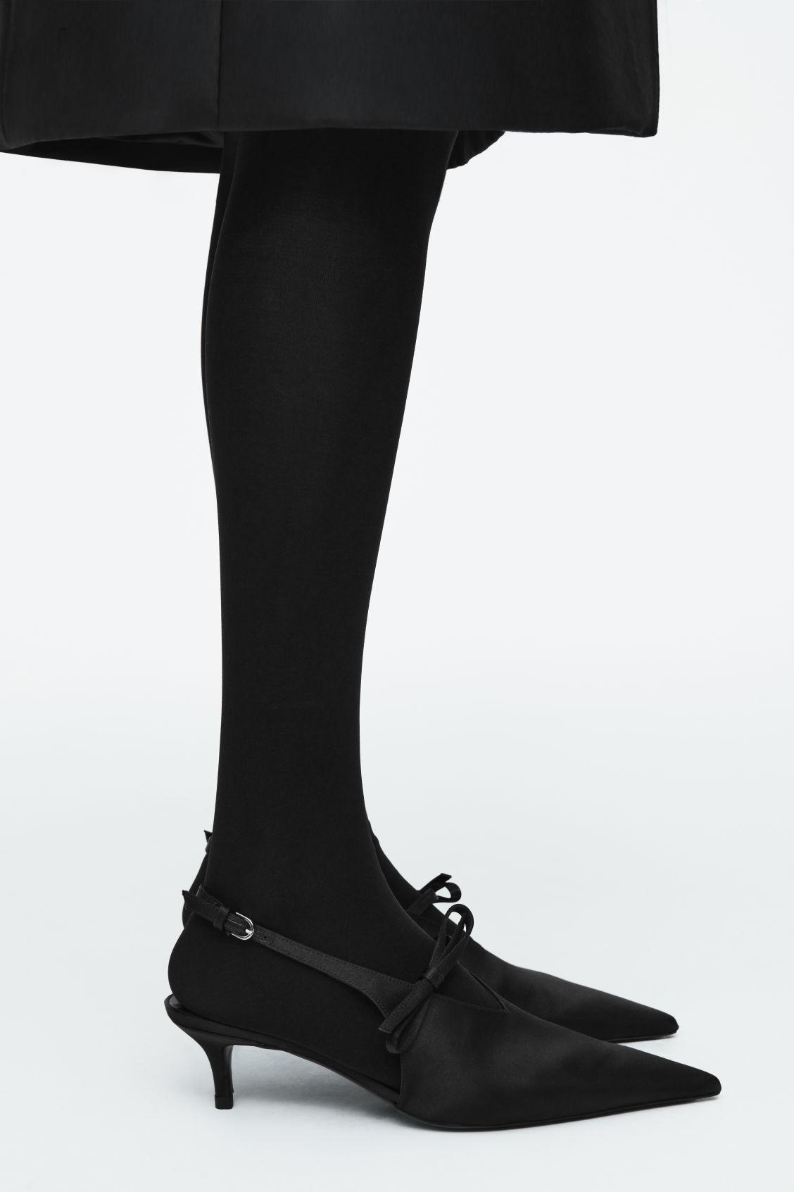 BOW-DETAIL POINTED SATIN SLINGBACK PUMPS Product Image