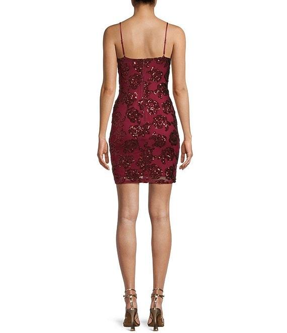 Blondie Nites Floral Sequin Pattern Sweetheart Neck Dress Product Image