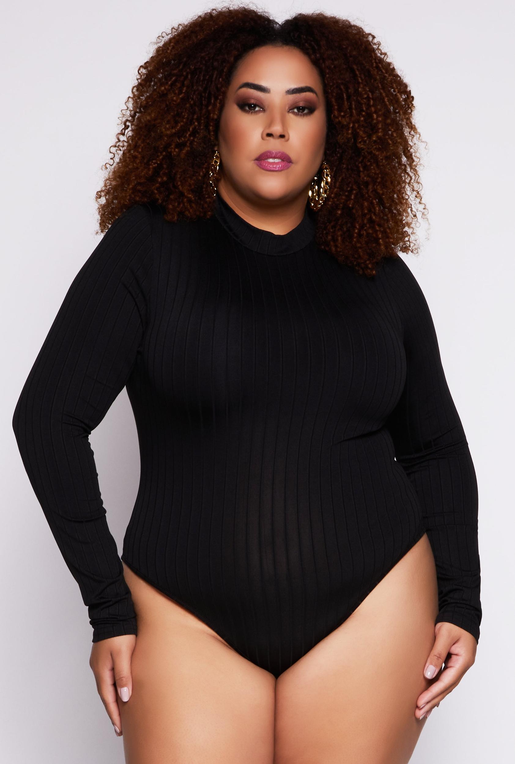Womens Plus Size Daisy Long Sleeve Mock Neck Bodysuit Product Image