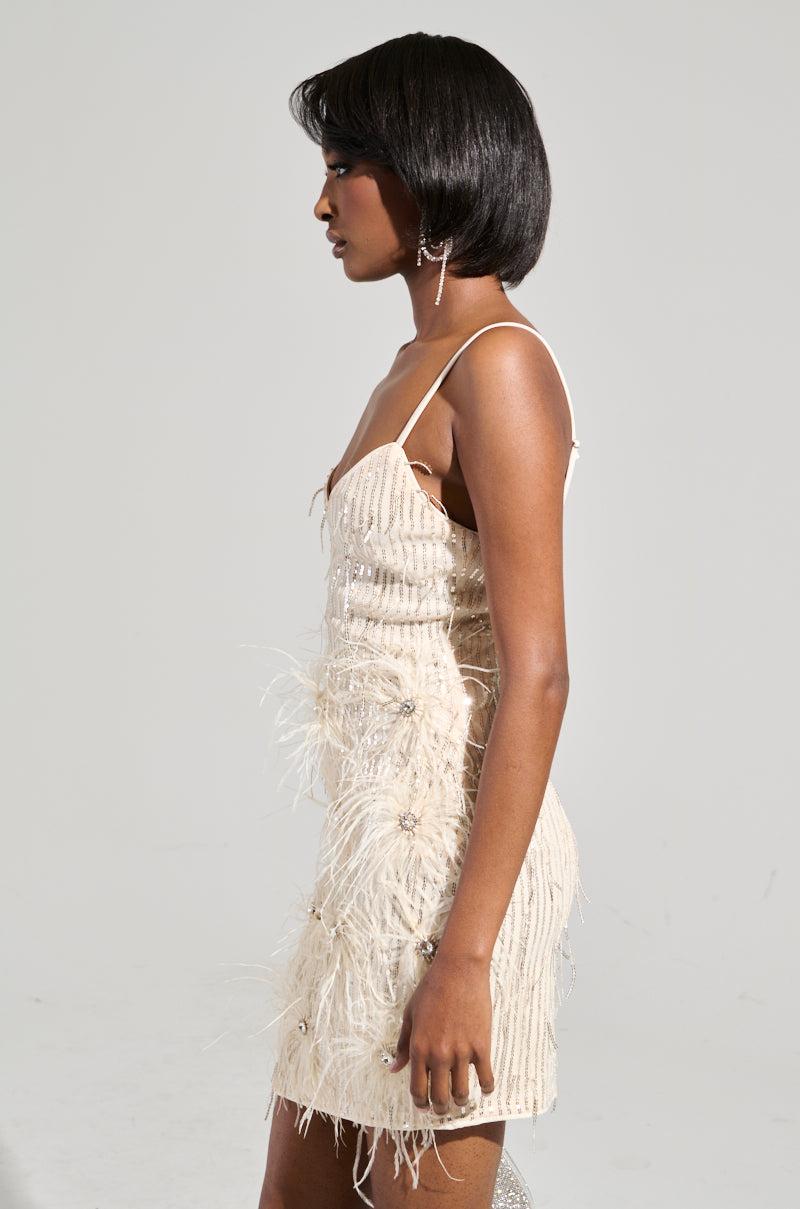 GLITZ AND GLAM FEATHER MINI DRESS Product Image