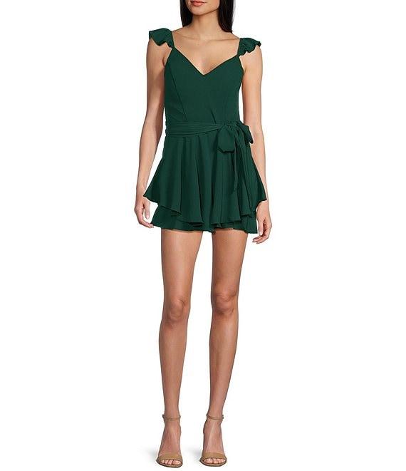 B. Darlin V-Neck Ruffle Strap Chiffon Romper Product Image