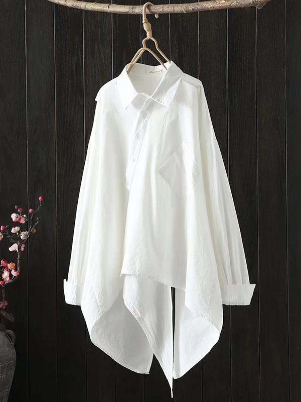 Urban Loose Black White Long Sleeves Irregular Blouse Product Image