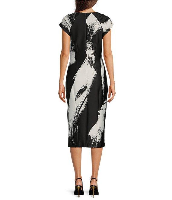 Donna Karan Boat Neck Short Sleeve Ruched Waist Scuba Midi Dress Product Image
