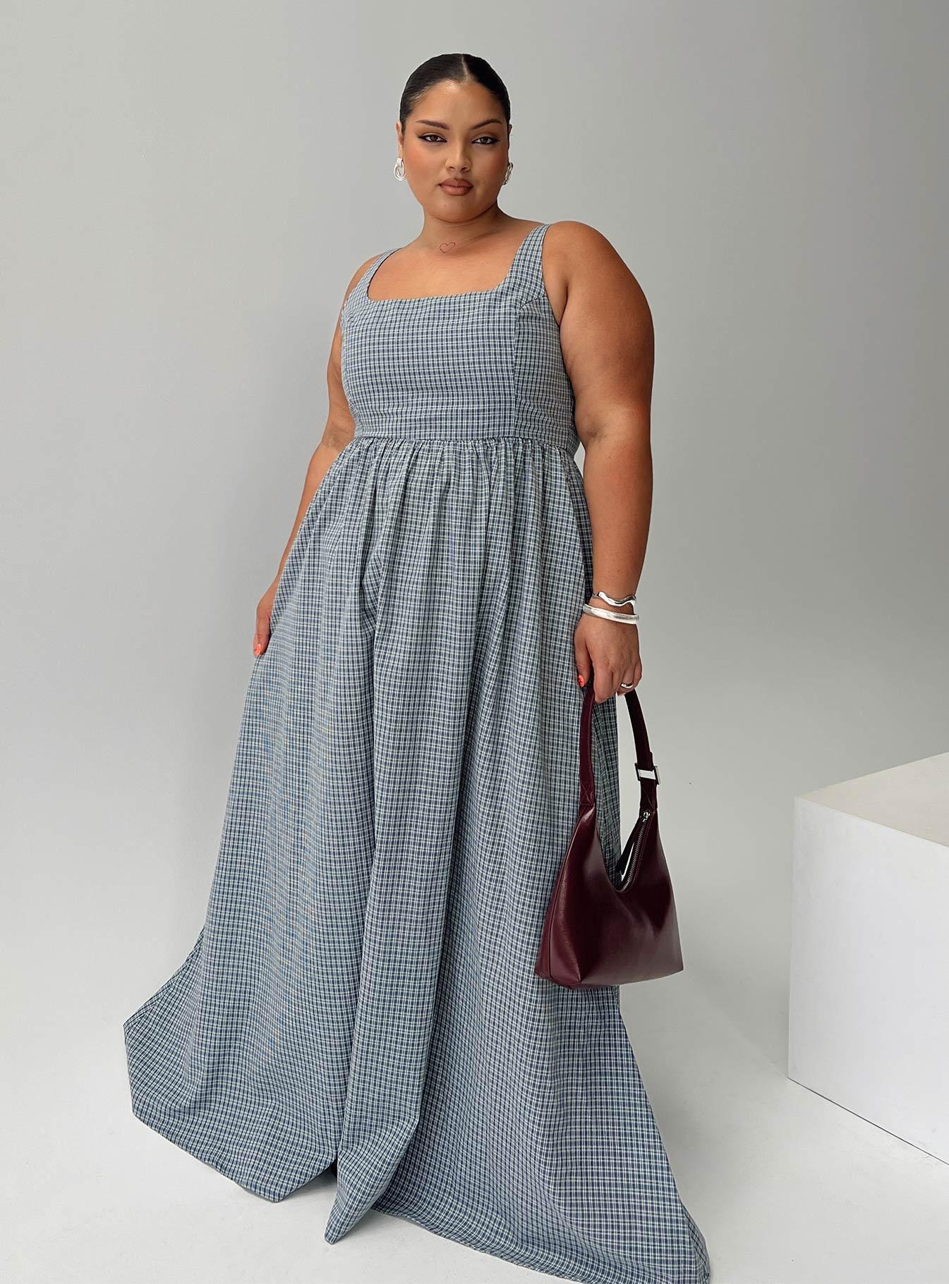 Cartmel Check Maxi Dress Navy Curve Product Image