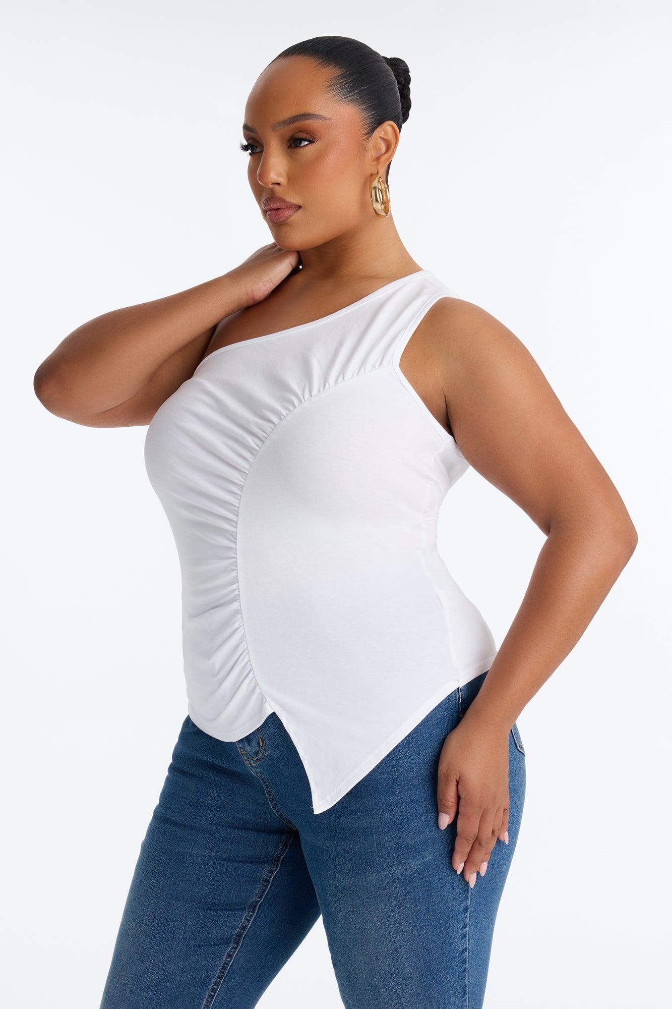 Malika Ruched One Shoulder Sleeveless Top - White Female Product Image