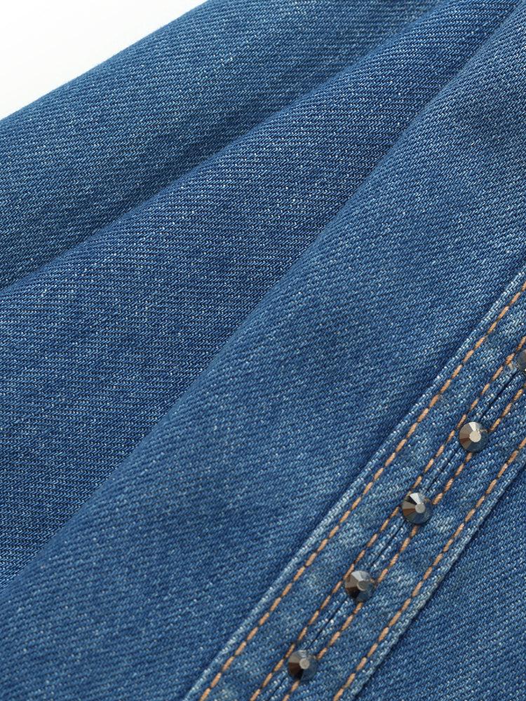 Rhinestone Denim A-Line Women Shorts Product Image