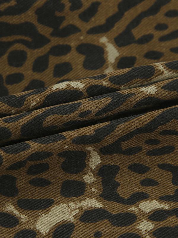 High Waisted Loose Elasticity Leopard Split-Joint Shorts Product Image