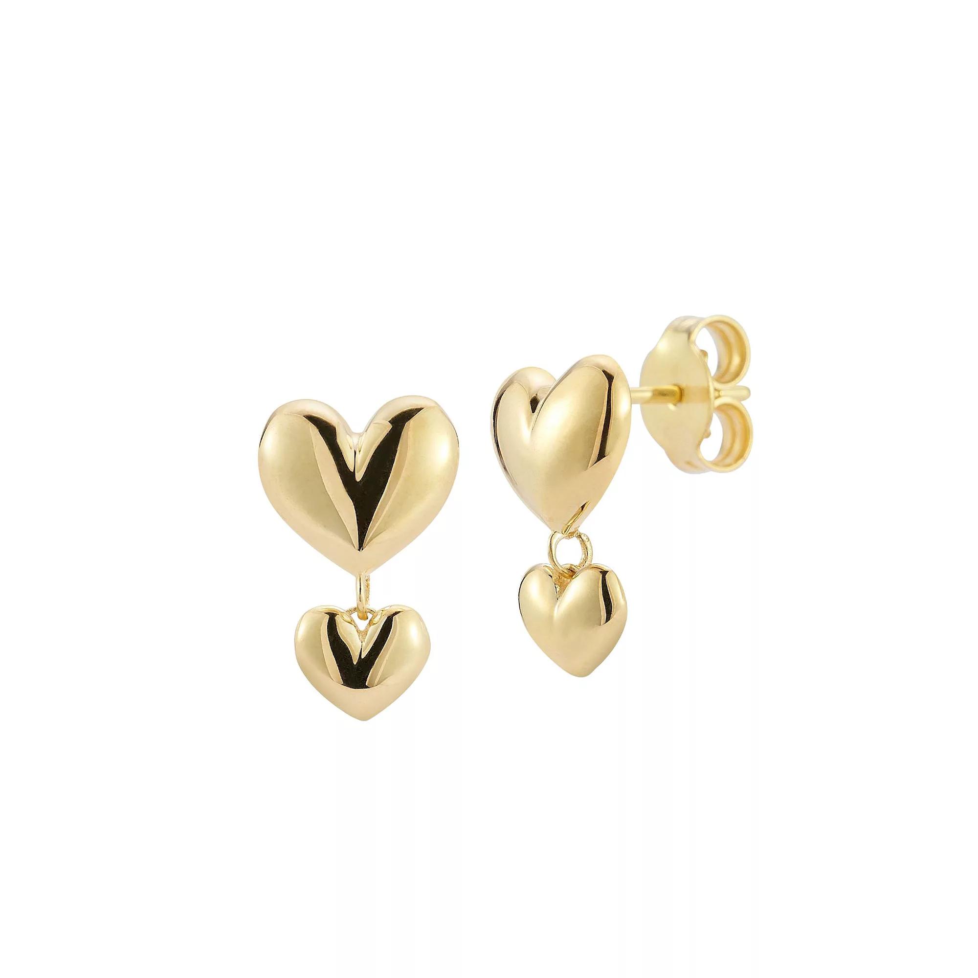LUMINOR GOLD 14k Gold Double Puffed Heart Drop Earrings, Women's Product Image