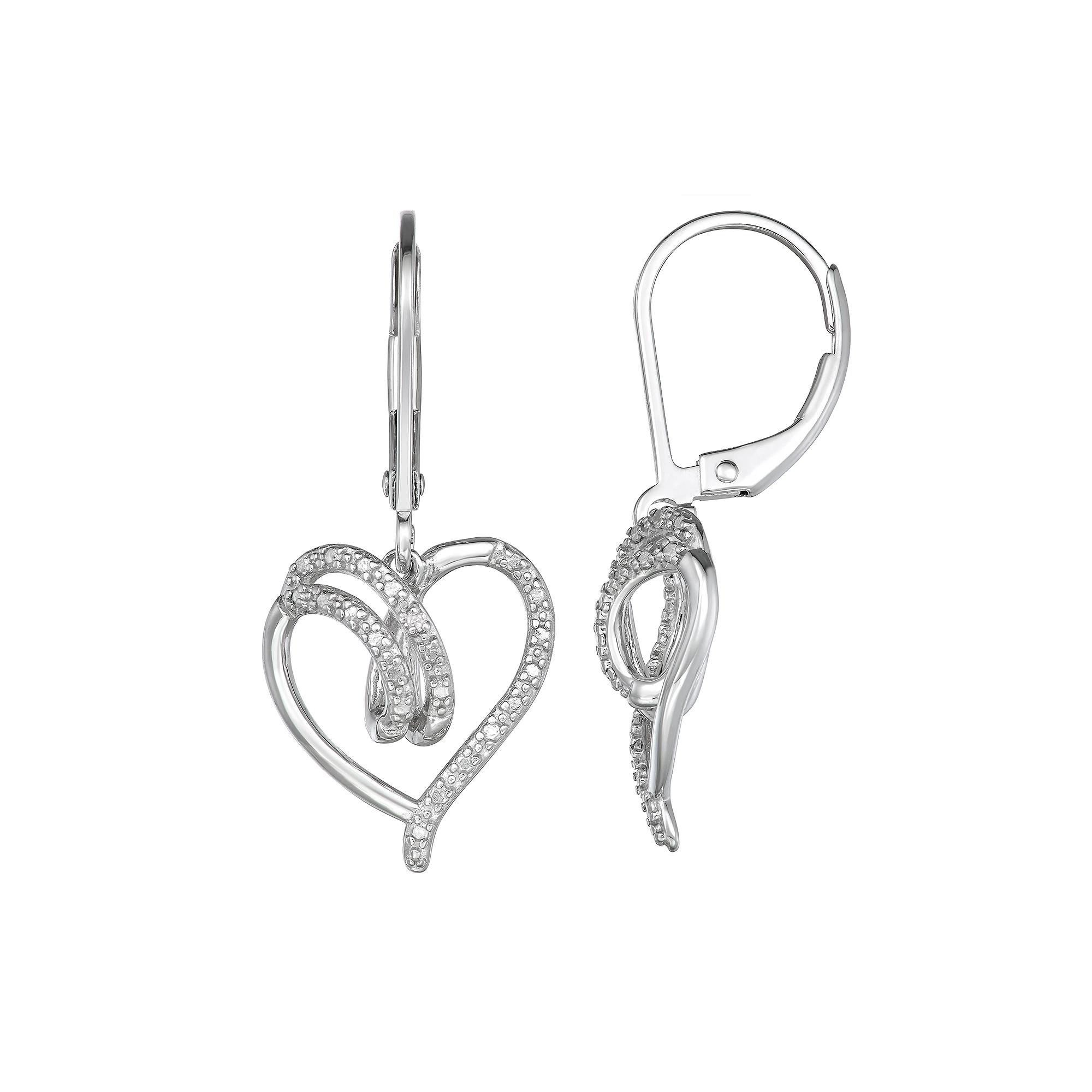 Sterling Silver Diamond Accent Open Heart Drop Earrings, Women's Product Image