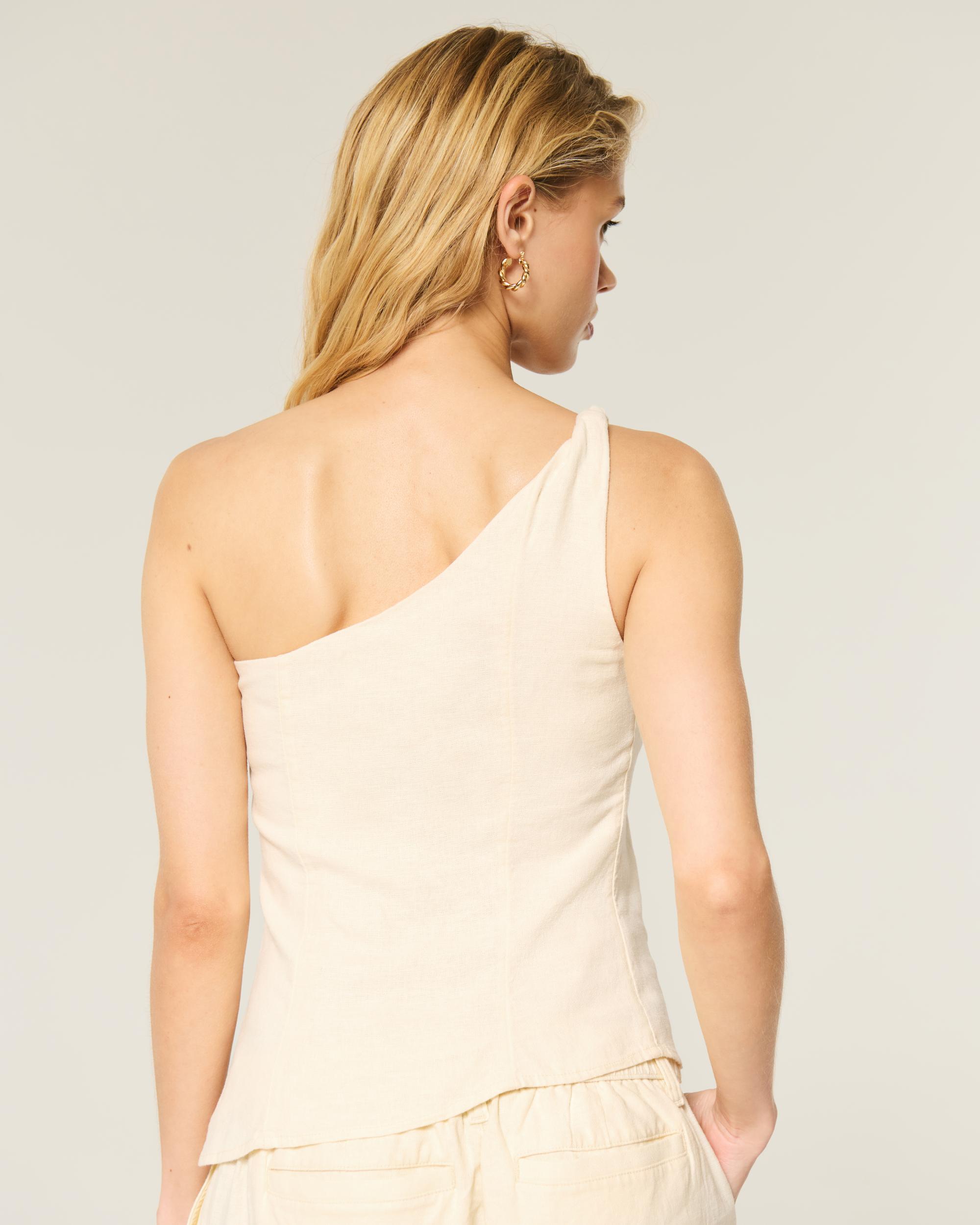 Linen-Blend One-Shoulder Top Product Image