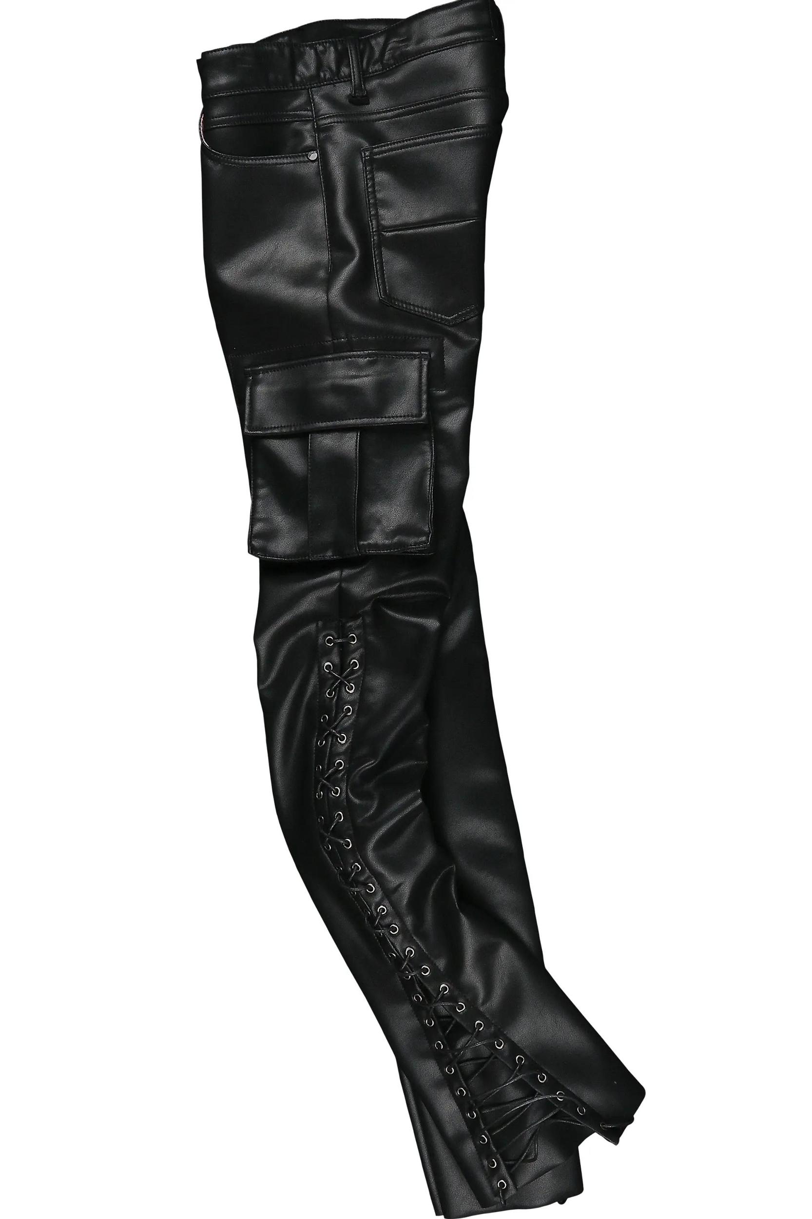 Honor Black Faux Leather Stacked Flare Jean Male Product Image