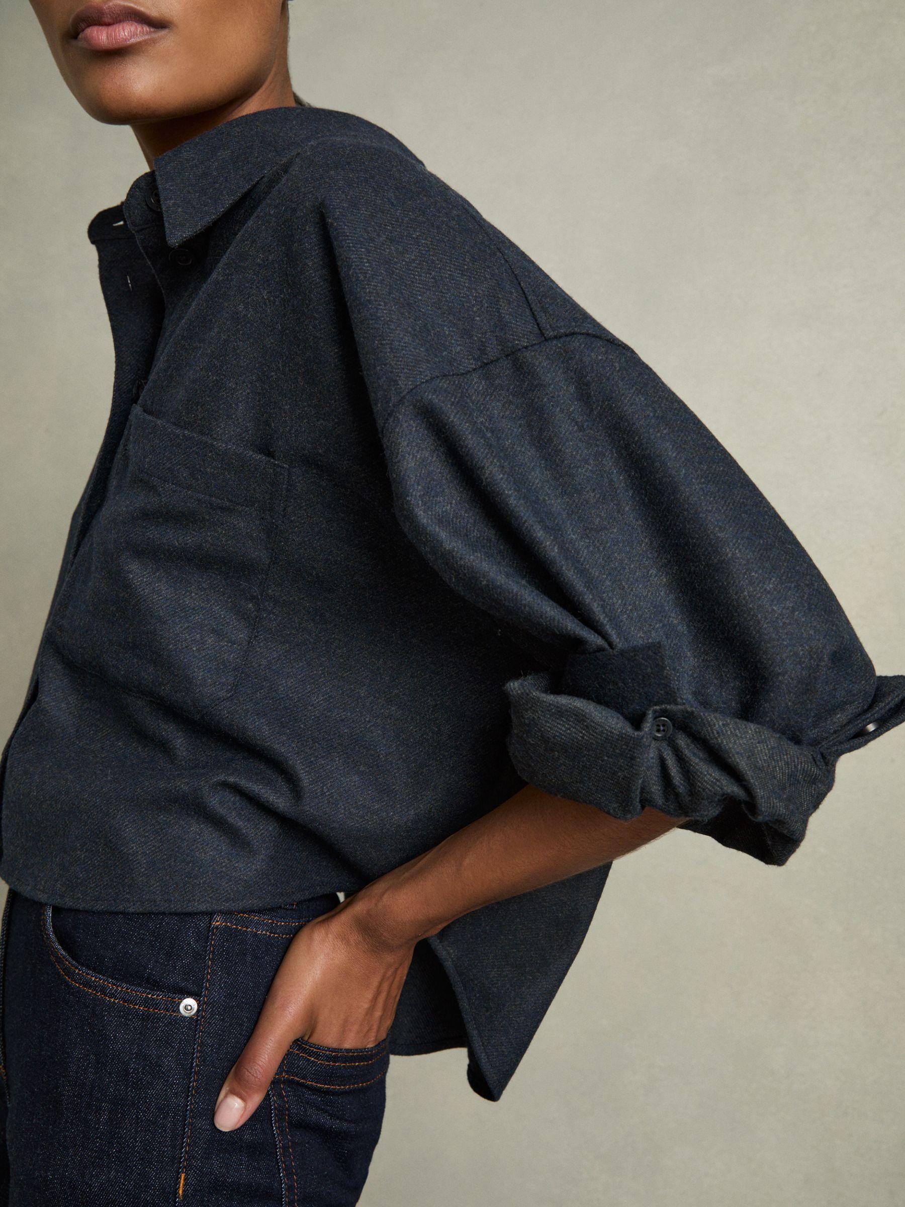 Cropped Flannel Shirt in Navy Product Image