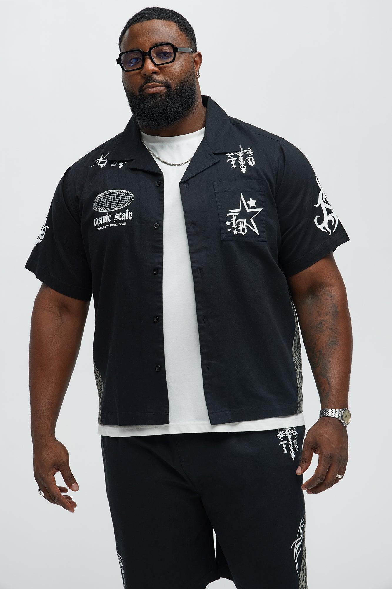 Cosmic Distortion Animal Print Short Sleeve Button Up Shirt - Black/combo Product Image