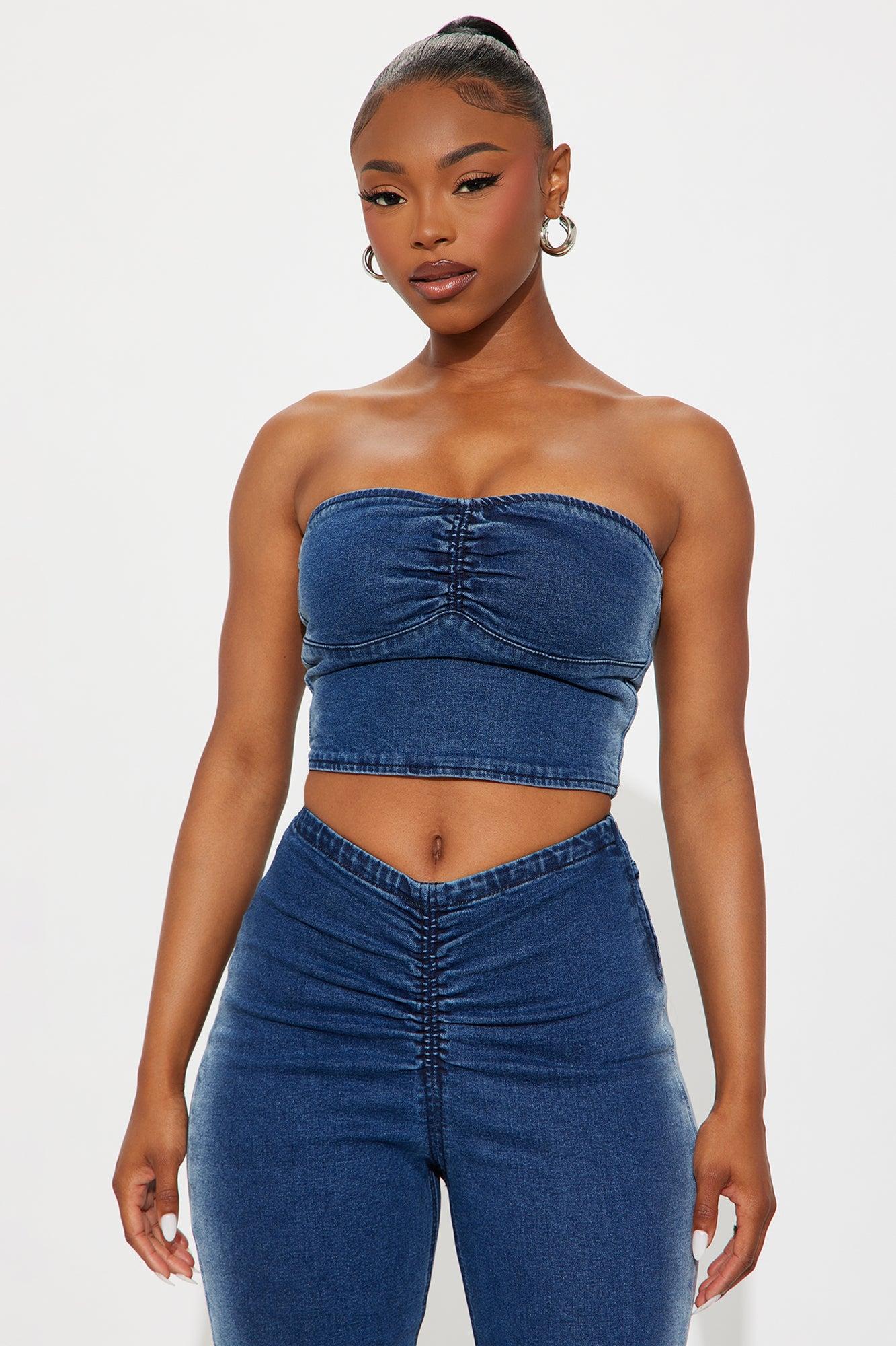 Carolina Denim Tube Top Flare Pant Set - Medium Wash Female Product Image