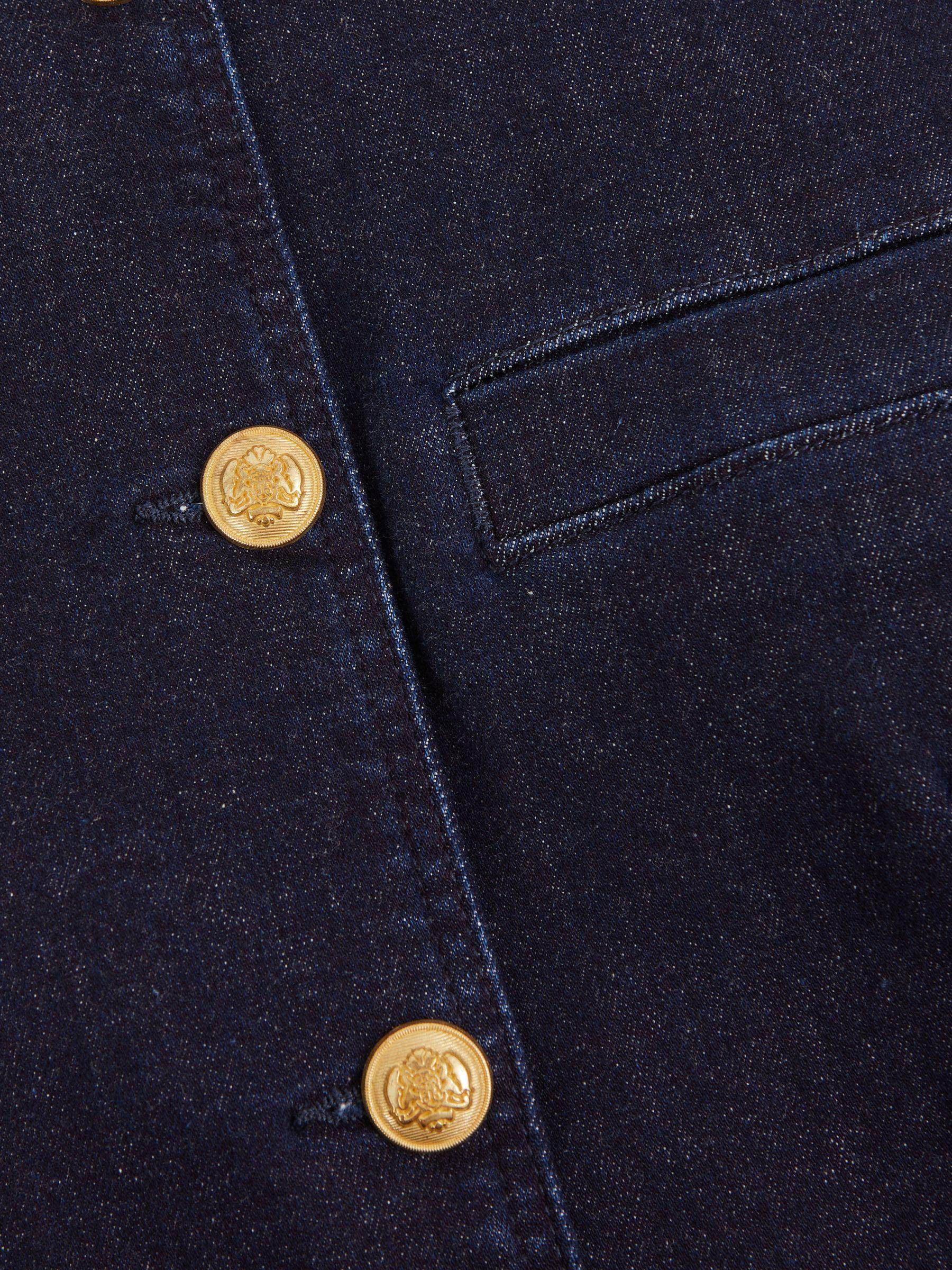 Denim Long-Line Waistcoat in Dark Blue Product Image