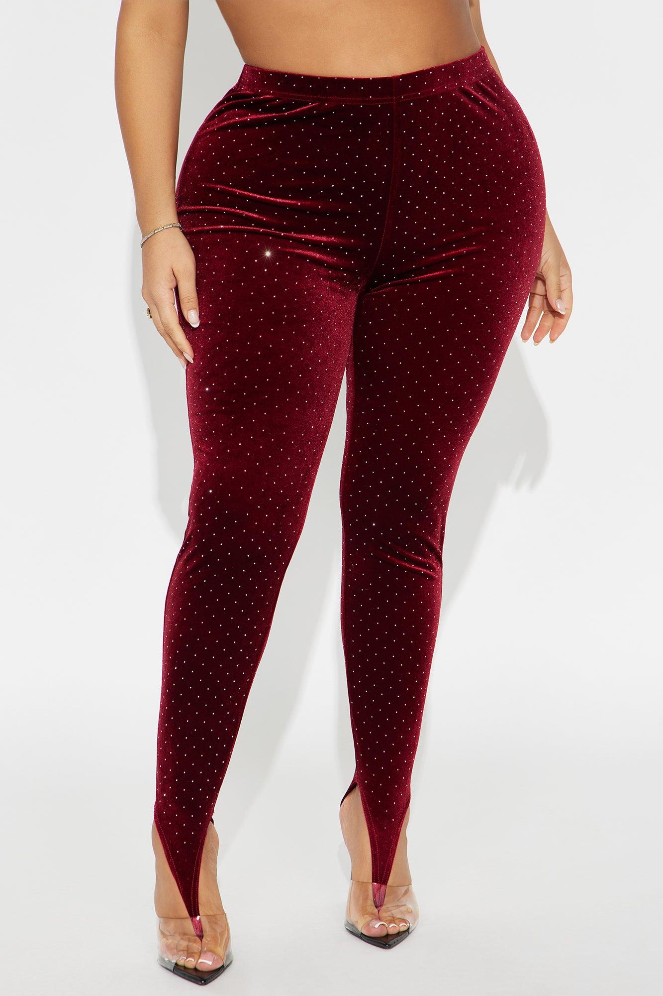 Seasonal Essence Embellished Velvet Stirrup Legging - Burgundy Female Product Image