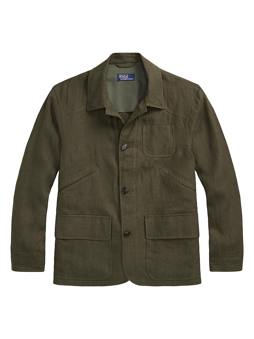 Mens Linen Herringbone Utility Jacket Product Image