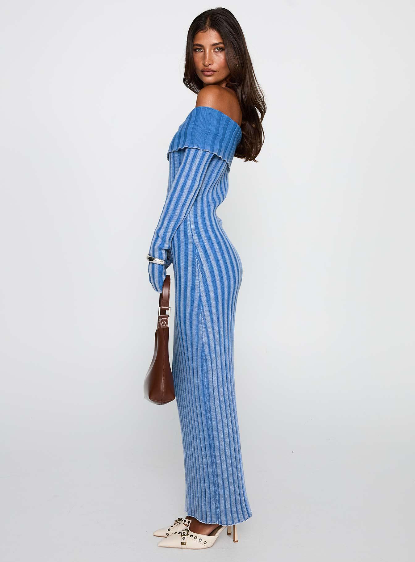 Mariska Long Sleeve Rib Maxi Dress Blue Product Image