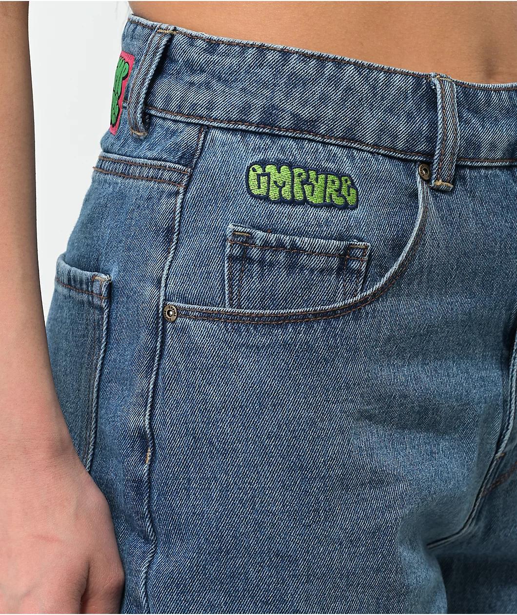 Empyre Tori Loose Fit Light Wash Denim Skate Shorts Product Image