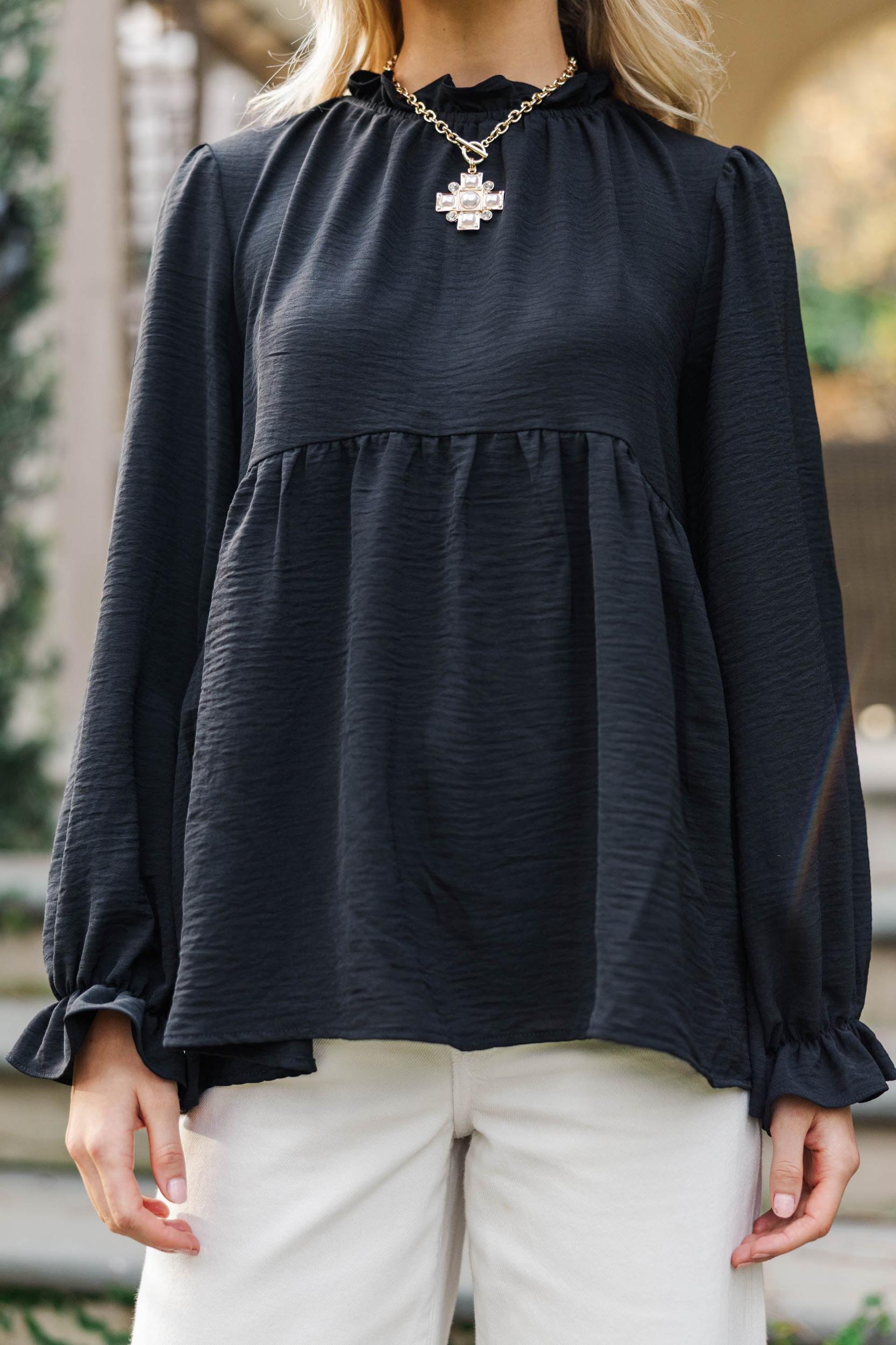 Making Moves Black Ruffled Blouse Female Product Image