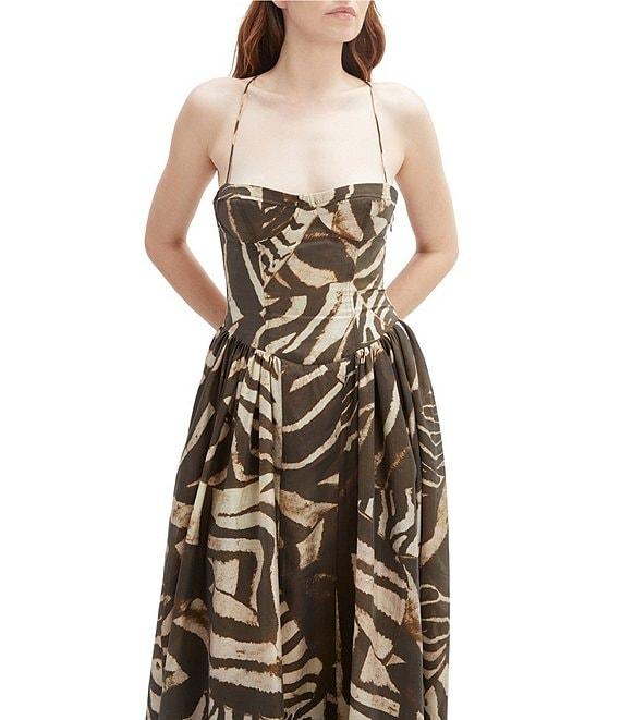 Bardot Estie Sweetheart Neck Lace Up Back Animal Printed Fit & Flare Midi Dress Product Image