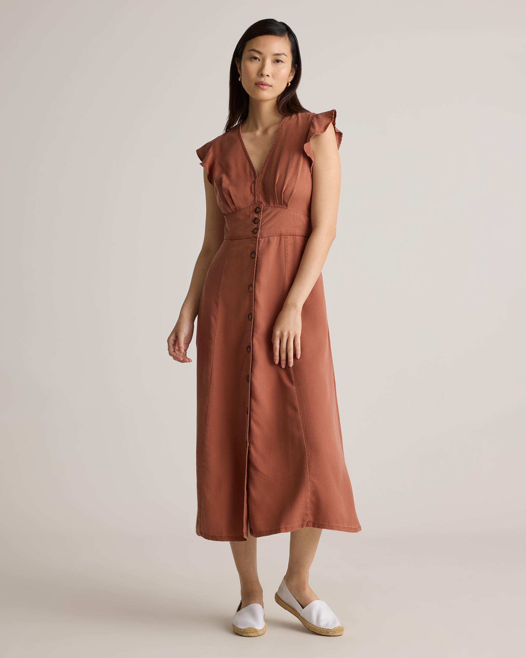 Quince | Women's Vintage Wash Tencel Button Front Midi Dress Size XS Product Image