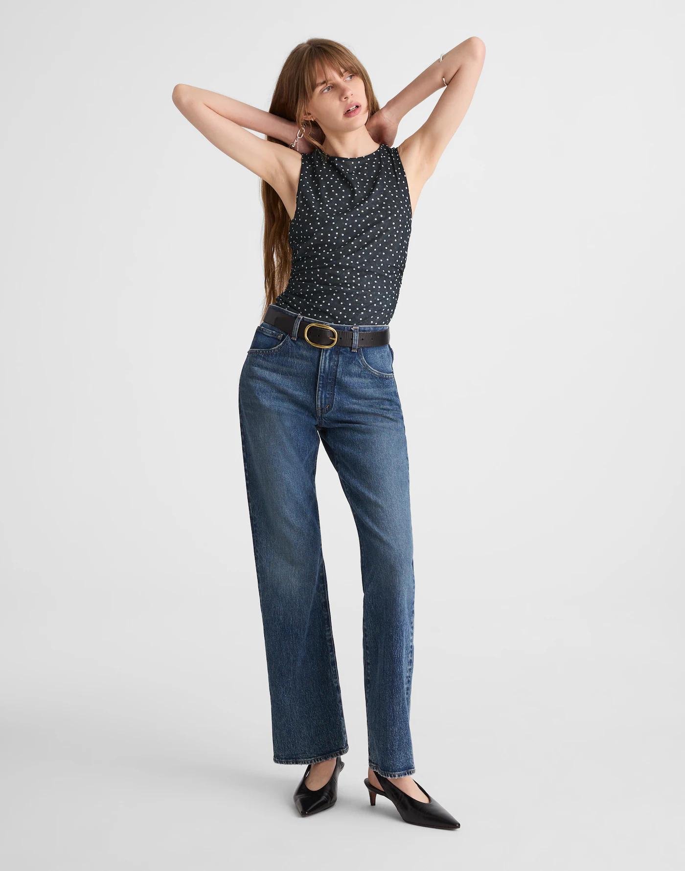 Ruched Mesh Top in Polka Dot Product Image