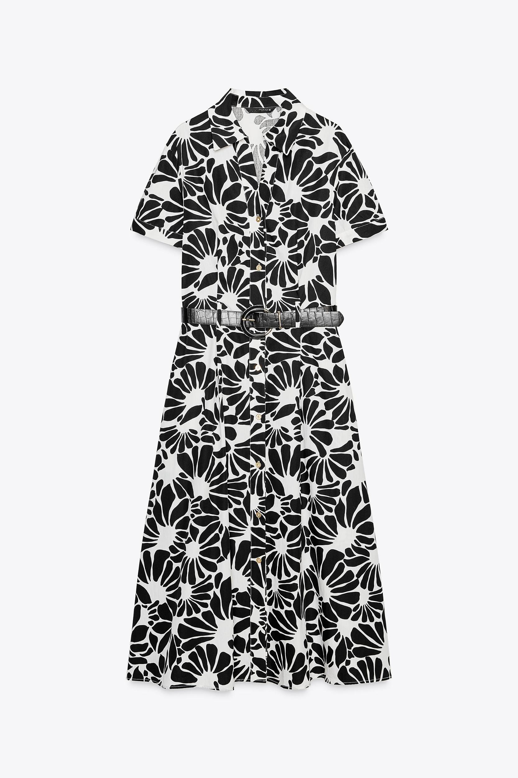 PRINTED POPLIN MIDI DRESS WITH BELT Product Image