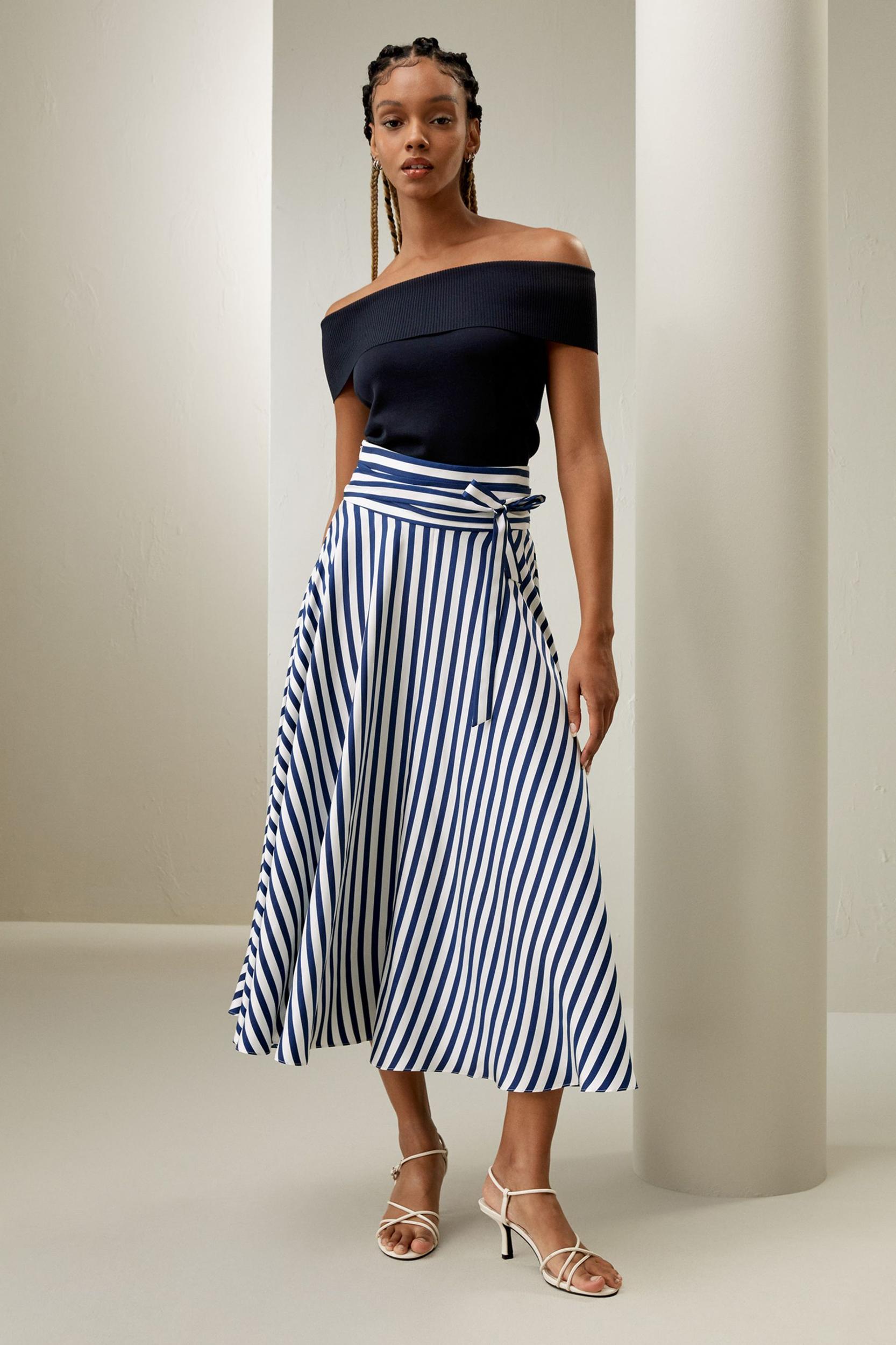 Silk Striped Midi Skirt Product Image