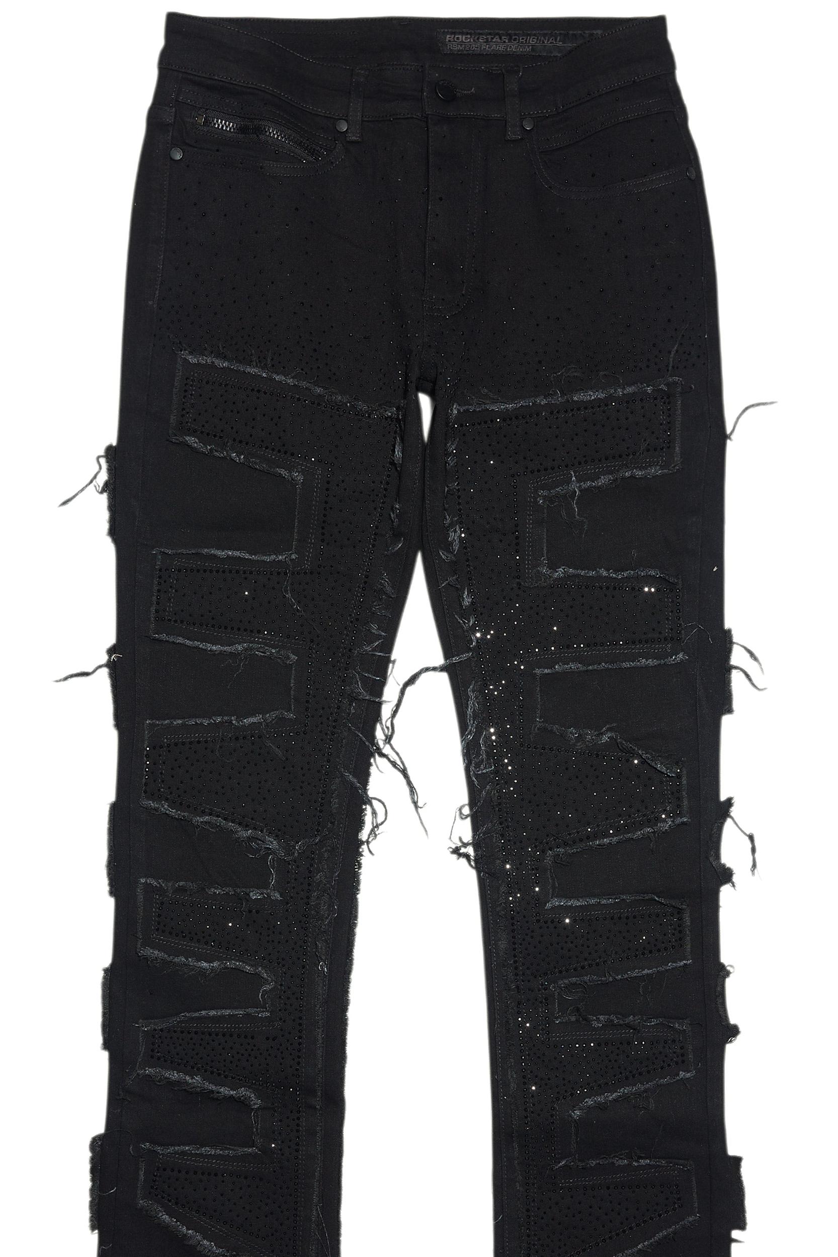 Shake Black Rhinestone Stacked Flare Jean Male Product Image