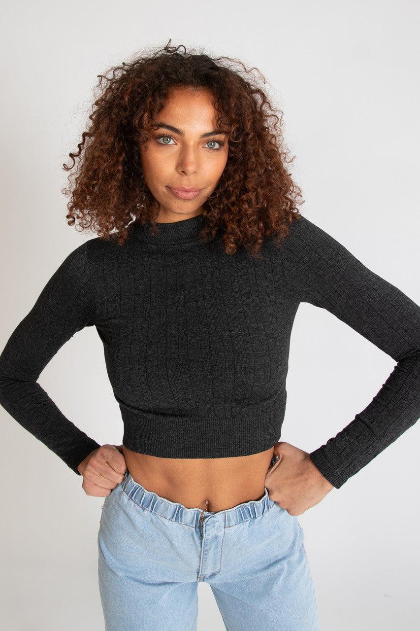 Cable Knit Mock Neck Crop Top Product Image