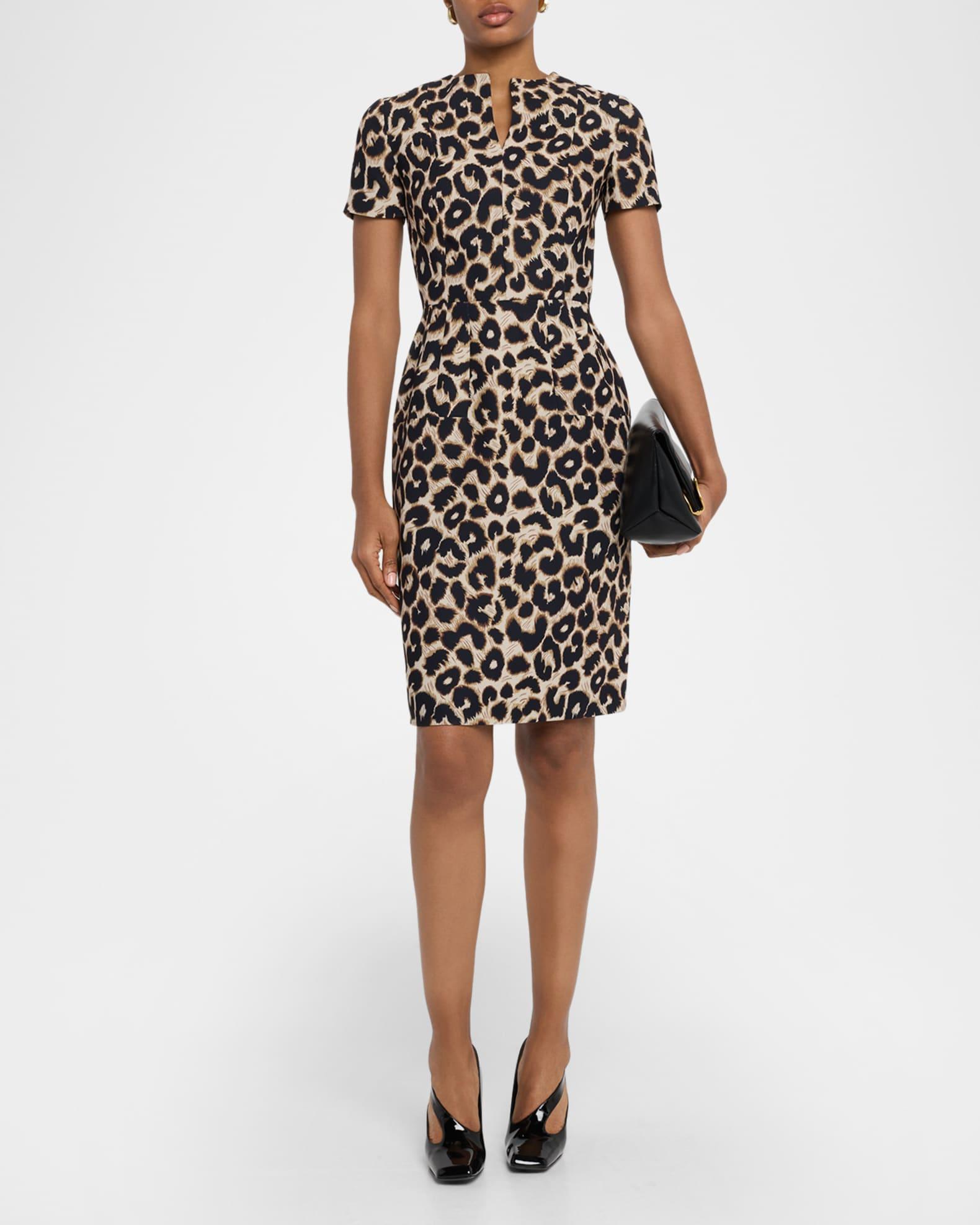 Leopard-Print Short-Sleeve Sheath Dress Product Image