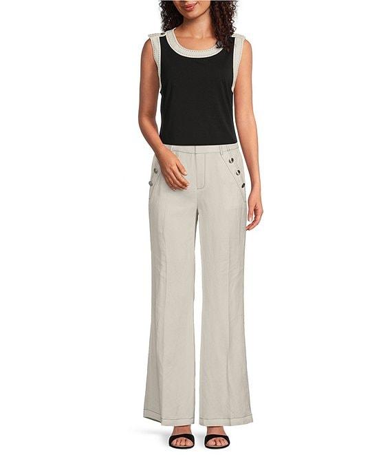 KARL LAGERFELD PARIS Knit Jersey Round Neck Sleeveless Contrast Trim Top Product Image