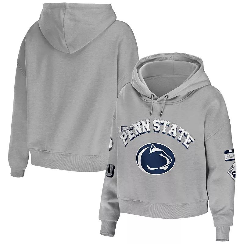 Women's WEAR by Erin Andrews Gray Penn State Nittany Lions Mixed Media Cropped Pullover Hoodie, Size: 2XL, Grey Product Image