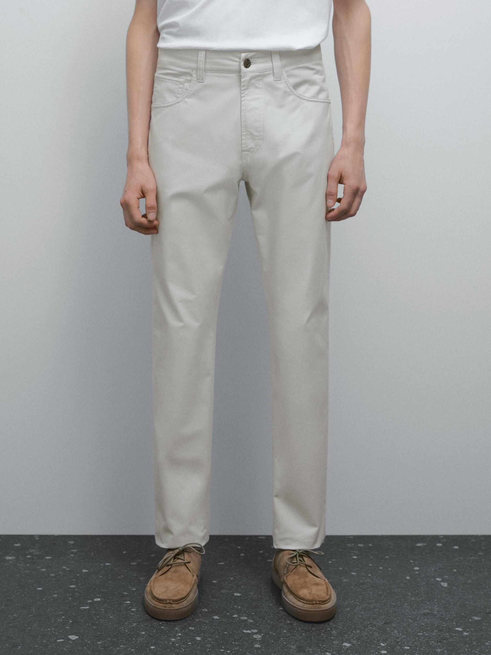 Lightweight tapered fit denim-effect trousers Product Image