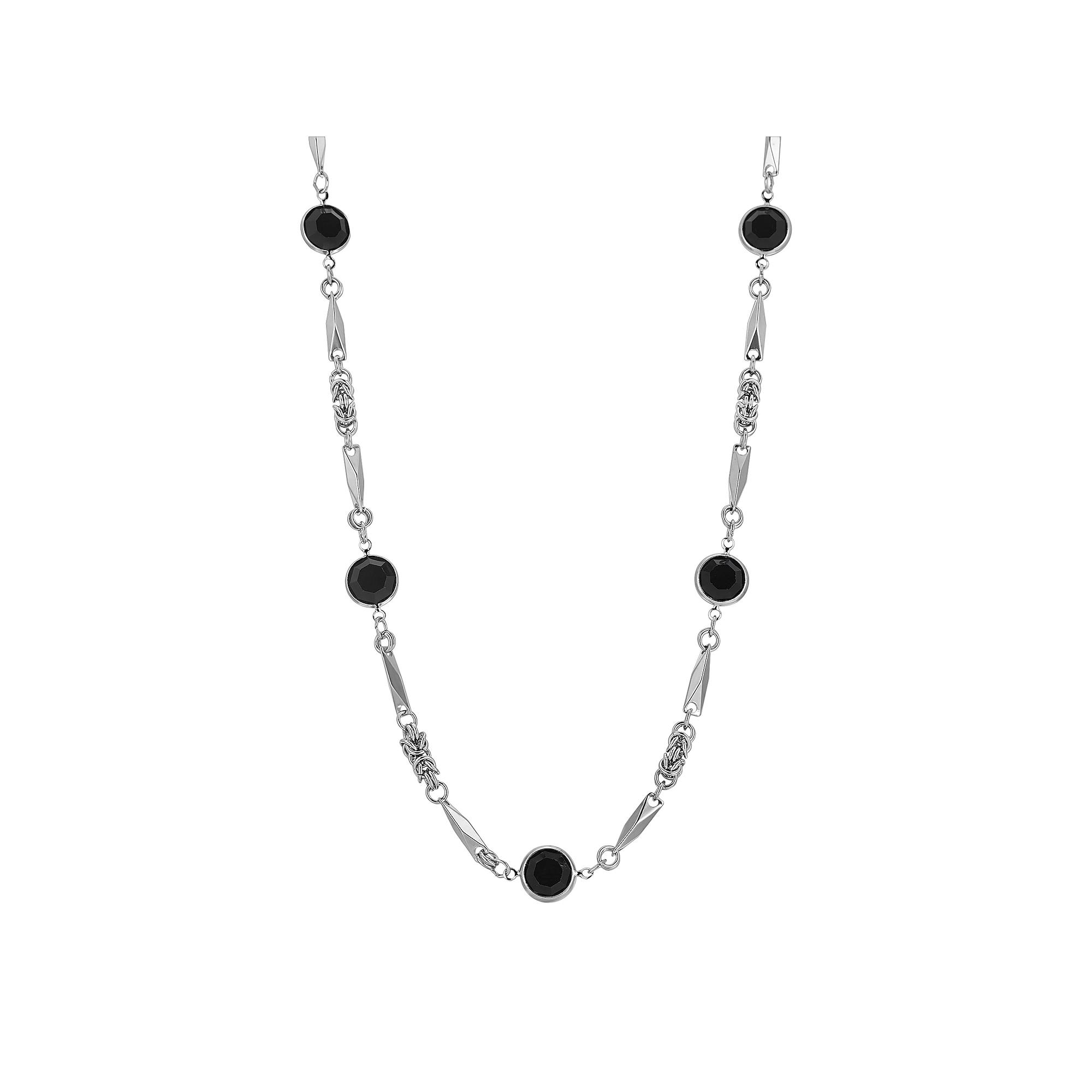 1928 Silver Tone Black Crystal Necklace, Womens Product Image