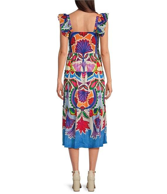 Vince Camuto Printed Square Neck Sleeveless Tiered Midi Dress Product Image