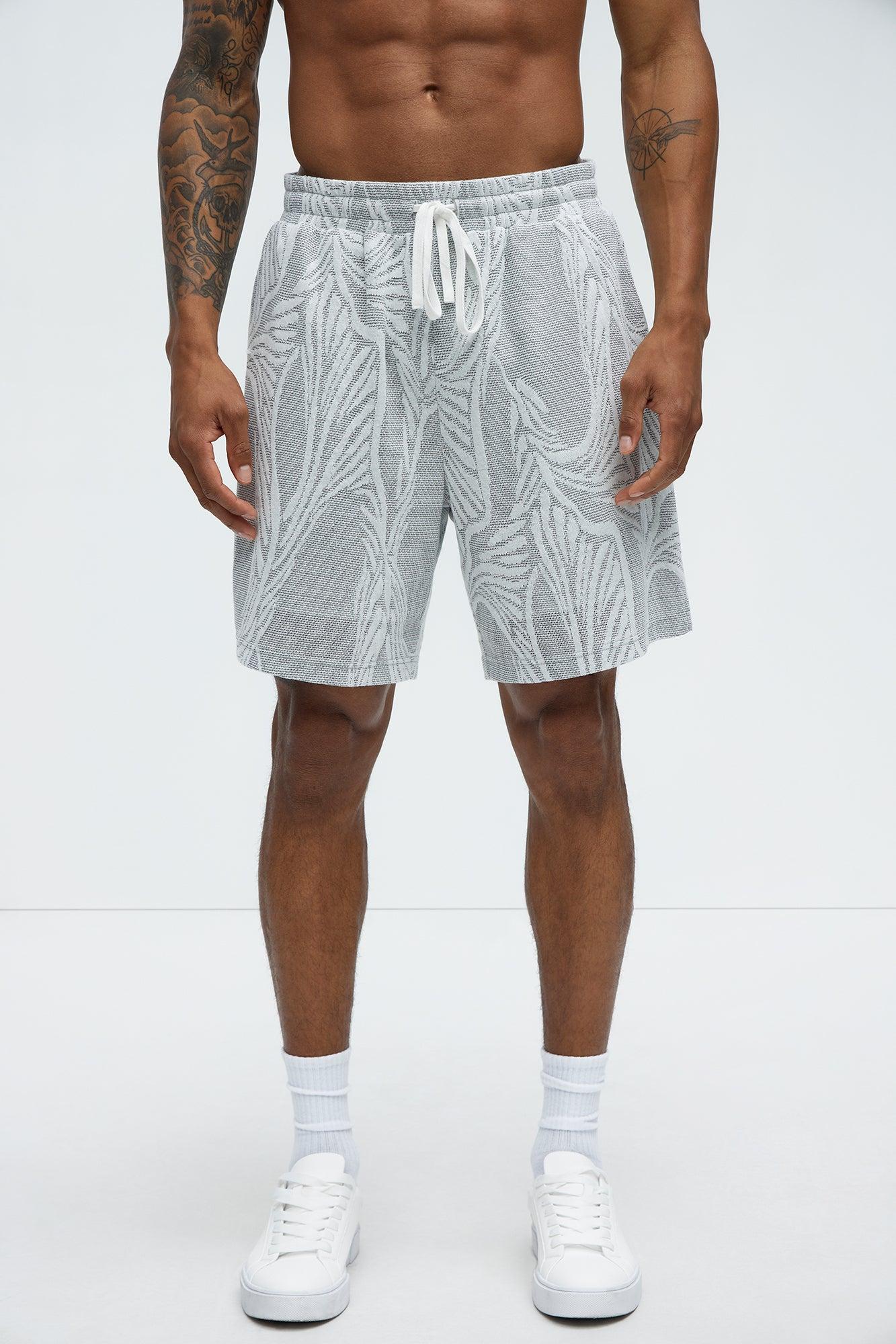 Leaf Patterned Knit Shorts - Grey/combo Product Image