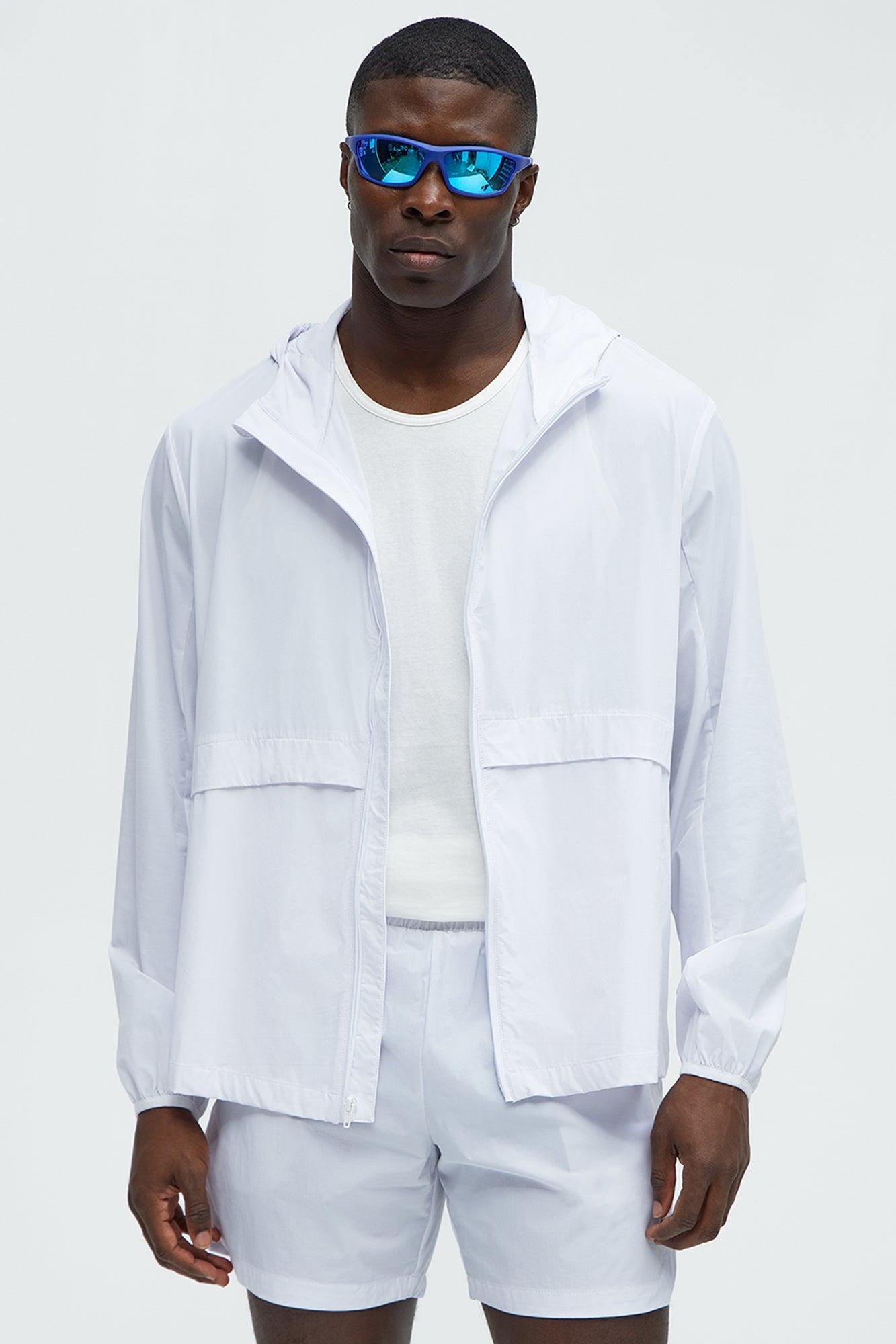 Lightweight Stretch Hooded Running Windbreaker Jacket - White Product Image