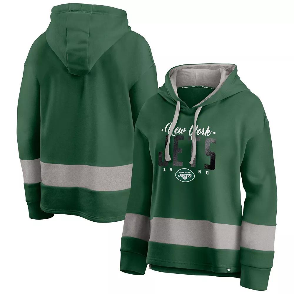 Women's Fanatics Green/Gray New York Jets Huddle Up Fundamental Fleece Color Block Pullover Hoodie, Size: Large Product Image