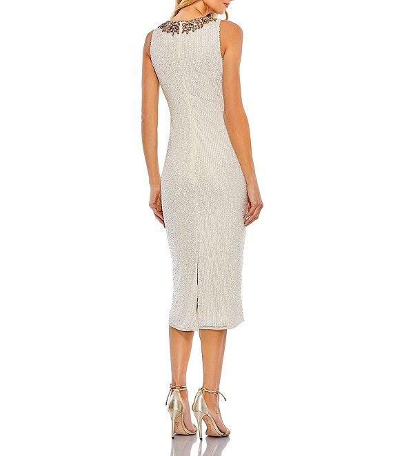 Mac Duggal Jeweled High Neck Sequined Midi Dress Product Image