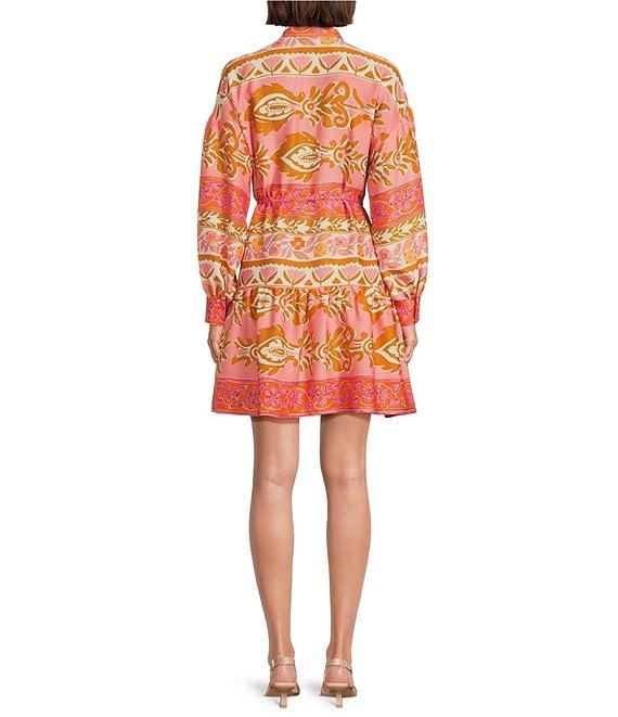 Alex Marie Wren Banded Collar Long Sleeve Tie Waist A-Line Button Front Dress Product Image