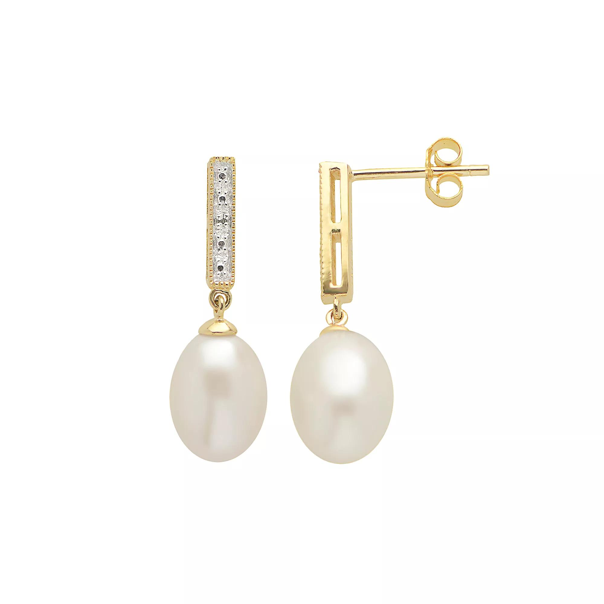 PearLustre by Imperial Freshwater Cultured Pearl & Diamond Accent 14k Gold Over Silver Drop Earrings, Women's, White Product Image