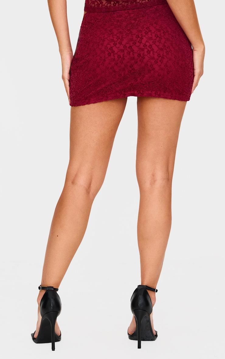 Burgundy Lace Textured Mini Skirt Product Image