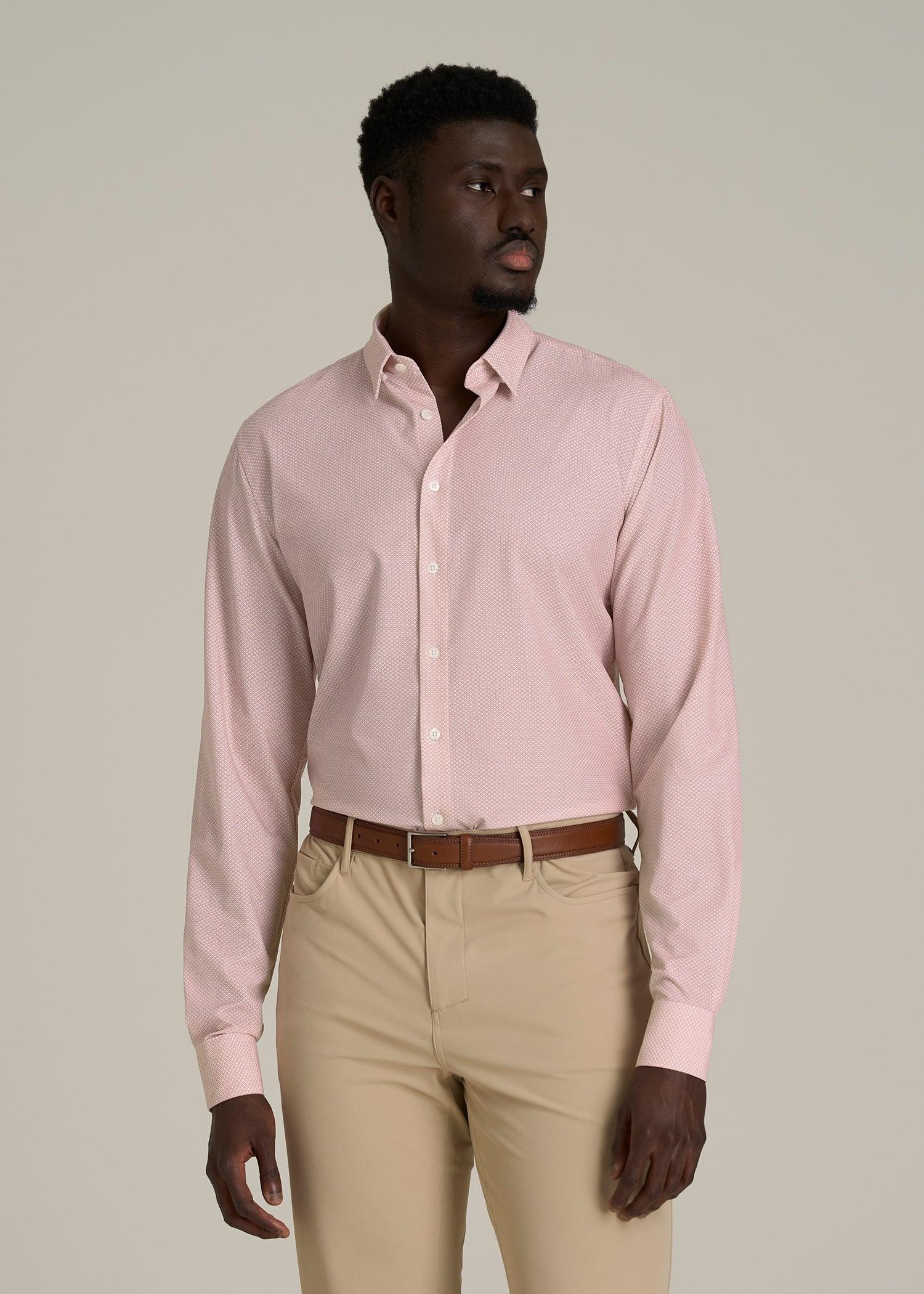 Traveler Stretch Dress Shirt for Tall Men in Light Orange Geometric Male Product Image